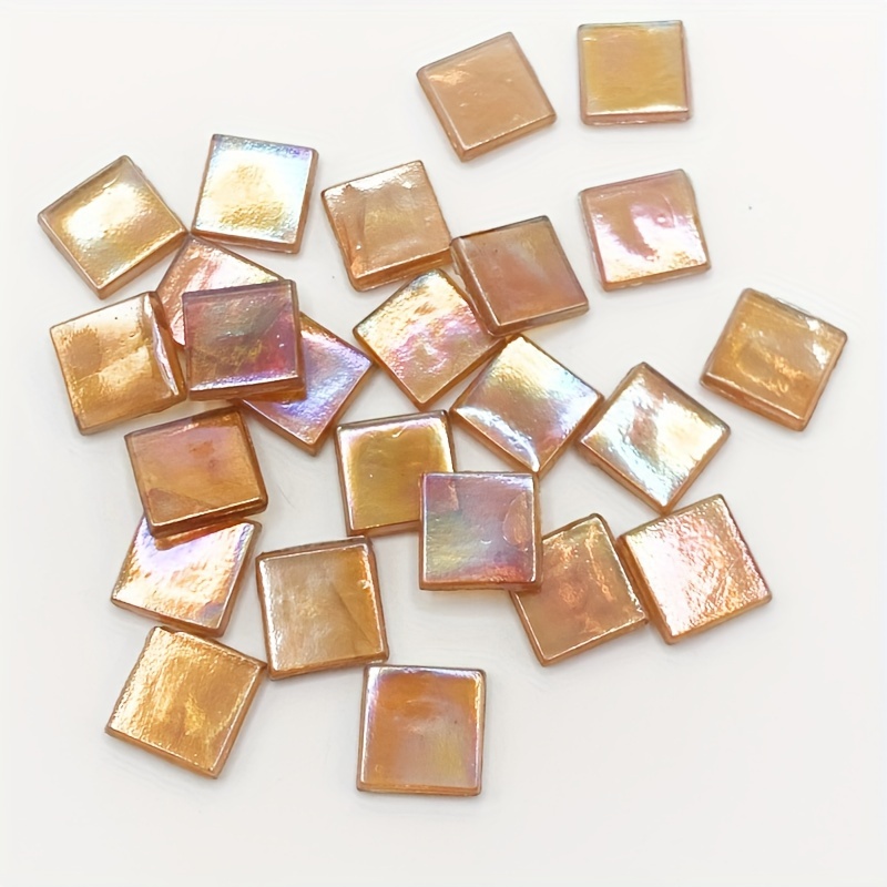 Image of 100pcs Of Colorful Brown Glass Mosaic, Hot Melt Ice Jade 15 * 15mm Square Particles, Handmade Diy Material, Creative Vase, Coaster, Holiday Gift