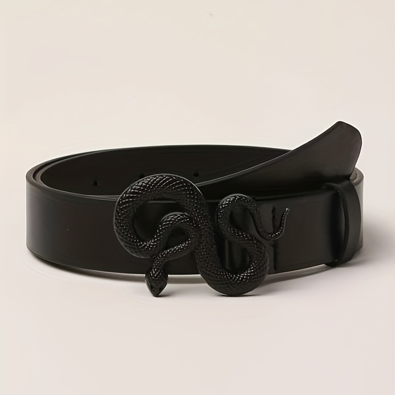 Cinturón de piel negro con hebilla serpiente