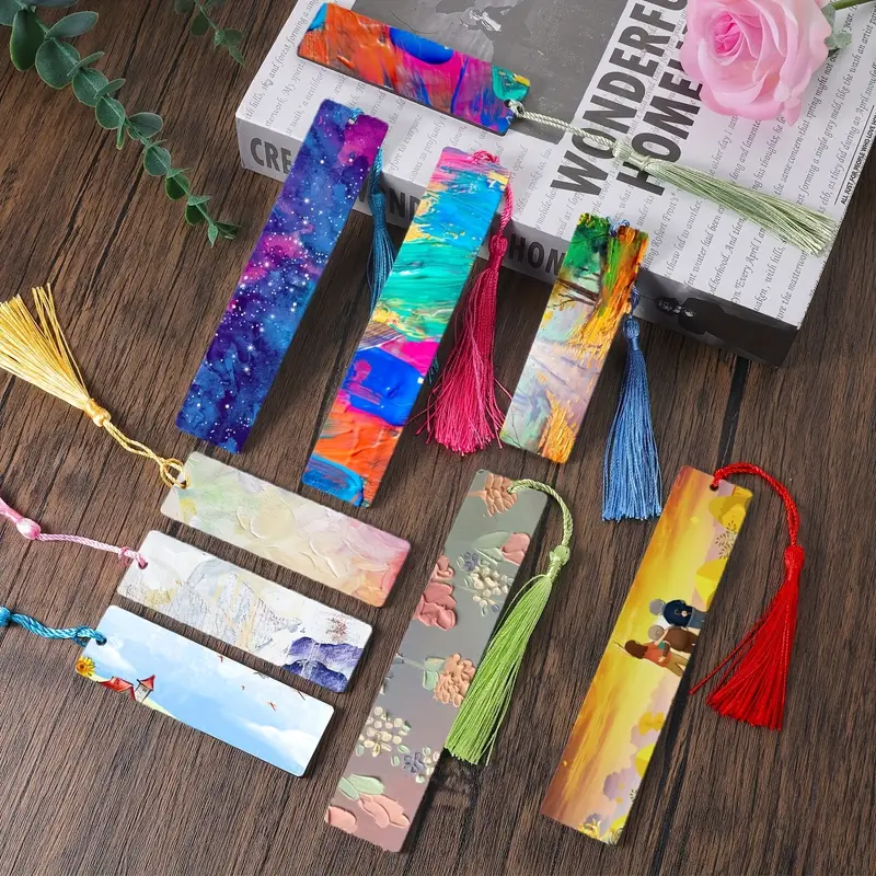 50 Pcs Sublimation Bookmark Blank Heat Transfer Aluminum Metal Bookmarks  Bulk DIY Bookmarks with Hole and Colorful Tassels for Crafts,Personalized