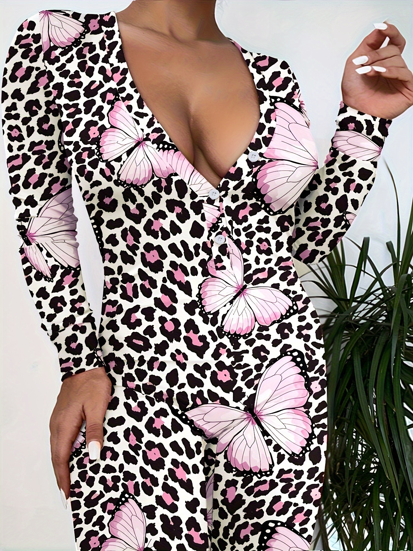 Women's Onesie Sleepwear Sexy Butt Button Back Flap Jumpsuit