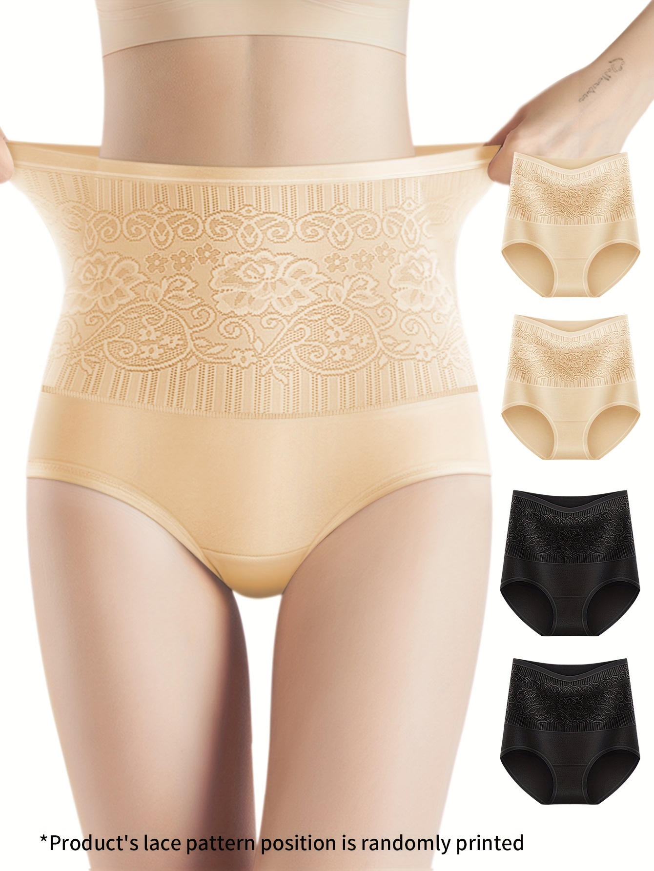 4Pcs Women'S Cotton Panties High Waist Body Shaper Underwear Plus