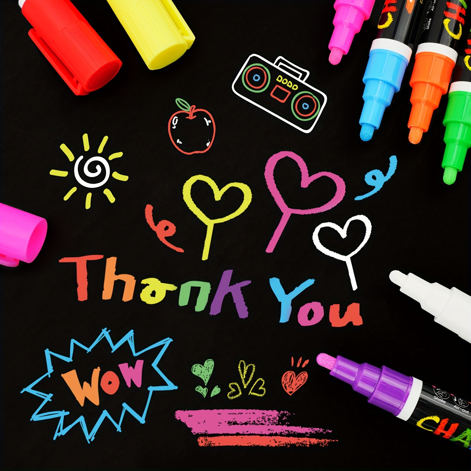 Chalk Markers, 8 Color Wet Erase Marker Pens, Chalkboad Markers
