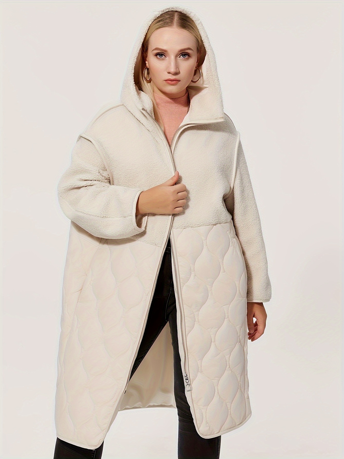 Plus Size Casual Winter Coat Giacca Puffer Lunga Cappuccio - Temu