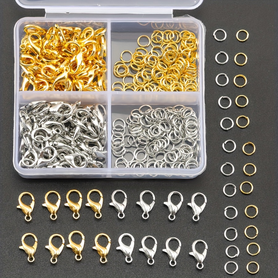 

300pcs/box Jewelry Making Supplies With 100pcs Lobster Clasps And 200pcs Open Jump Rings Connector With Plastic Box For Diy Bangle Clasps Jewelry Connector Necklace Anklet Jewelry Making