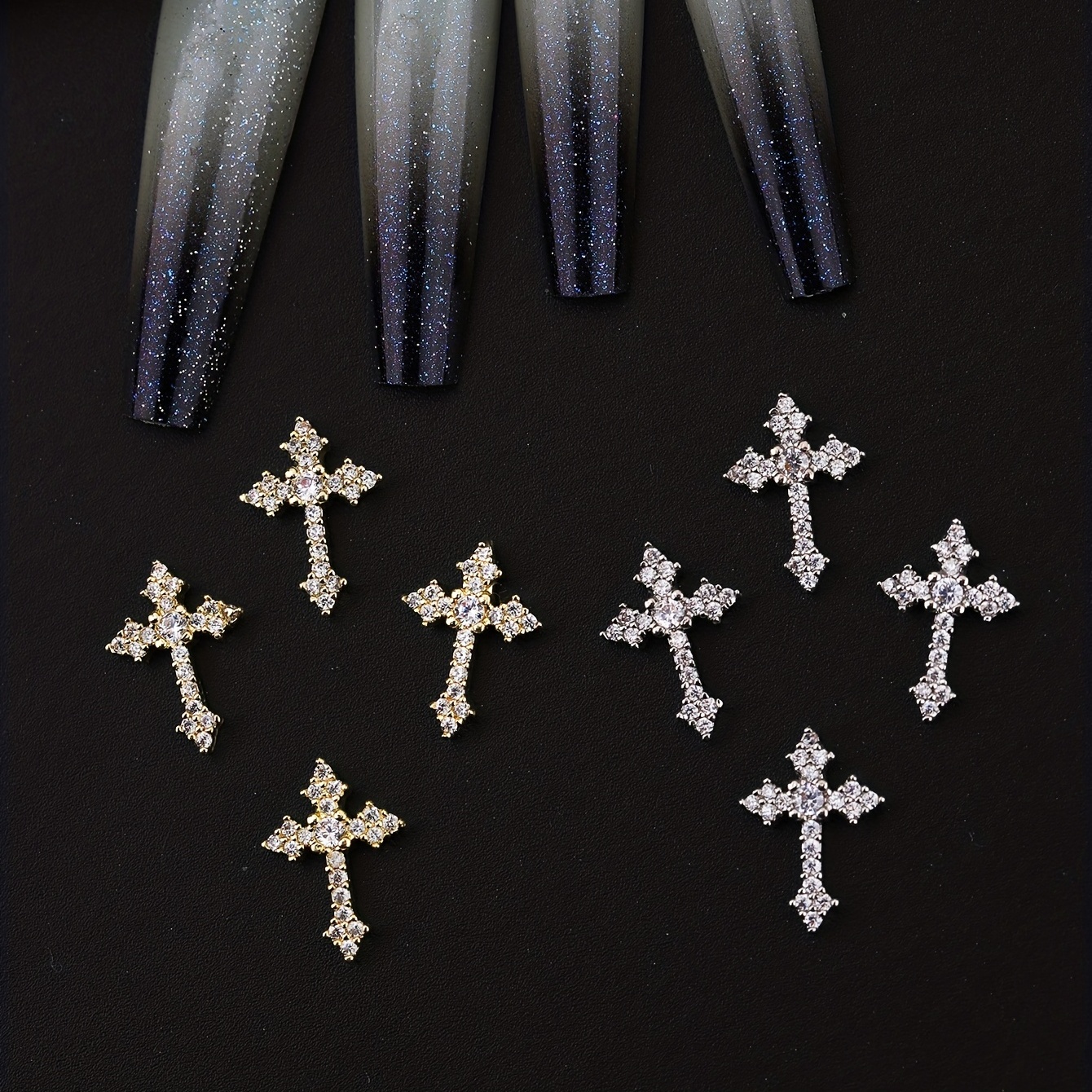 3D Cross Nail Charms Pearl Rhinestone Nail Decor