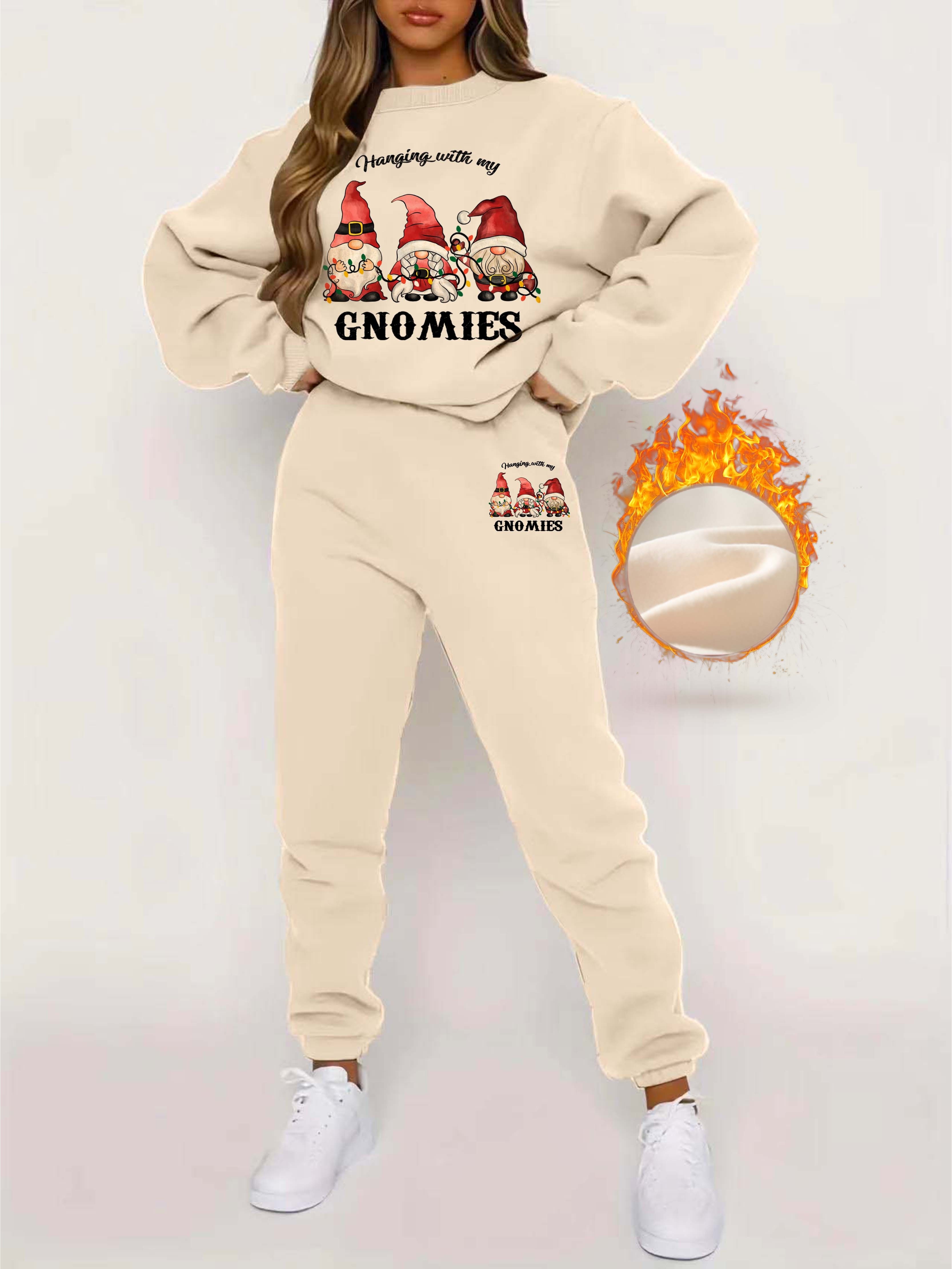 Christmas Gnome Print Fleece Two piece Set Casual Long Temu