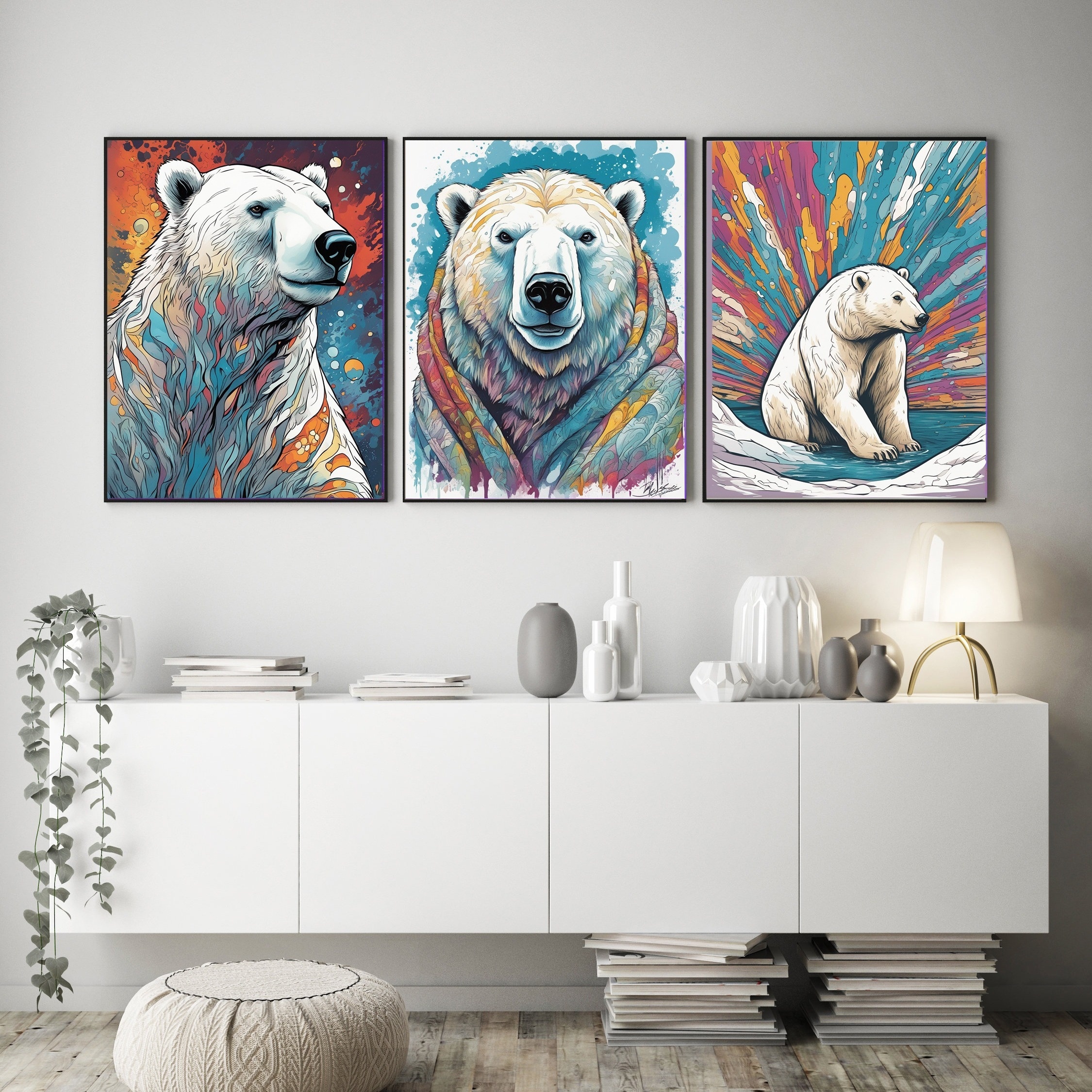 Polar Temu Wall - Bear Canvas Poster Art Animal White Modern Art