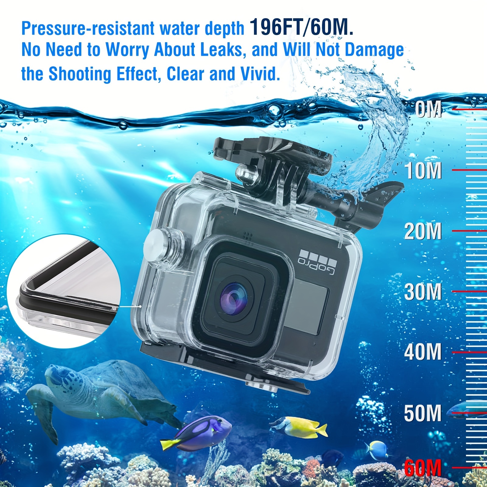 60M Waterproof Underwater Diving Case Cover Shell for GoPro Hero 12/11/10/9