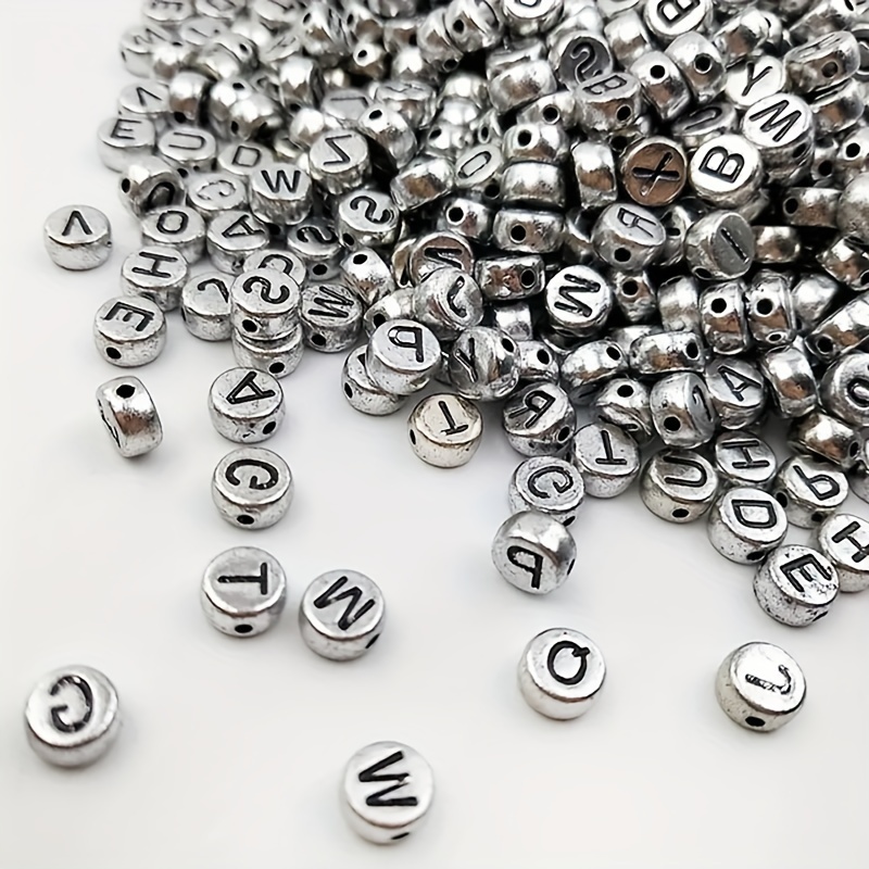 4x7mm Black Mixed Silver Color Letter Acrylic Beads Flat Round Spacer Beads  For Jewelry Making DIY Necklace Bracelet Accessories