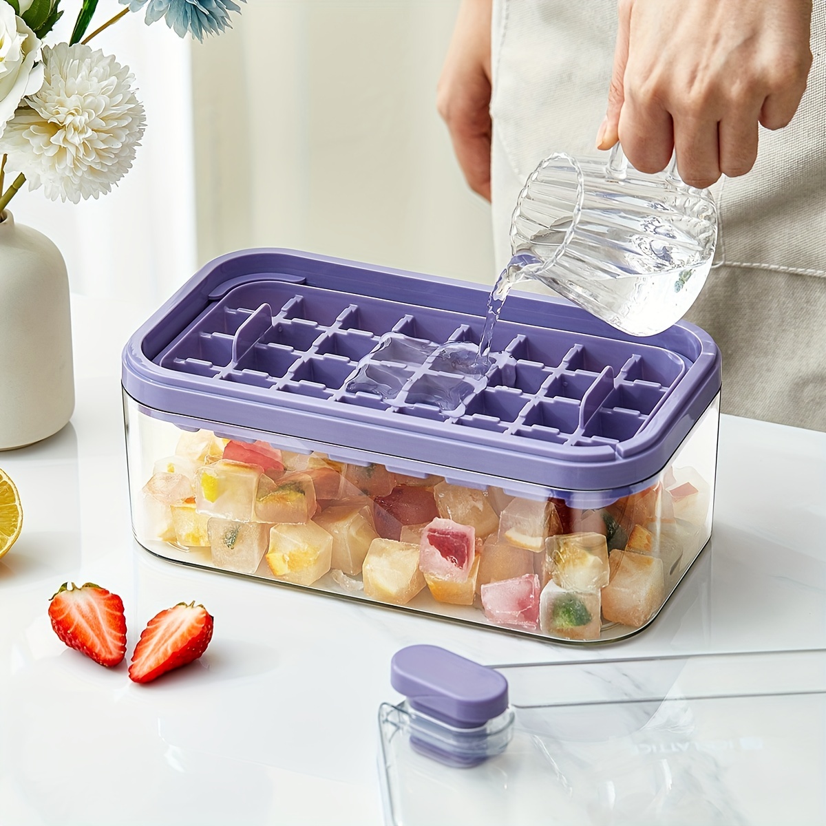  Ice Cube Tray with Lid and Bin, 32 pcs Ice Cubes Molds, Ice  Trays for Freezer, Ice Cube Tray Mold, With 1 tray, Ice Freezer Container,  Spill-Resistant Removable Lid & Ice
