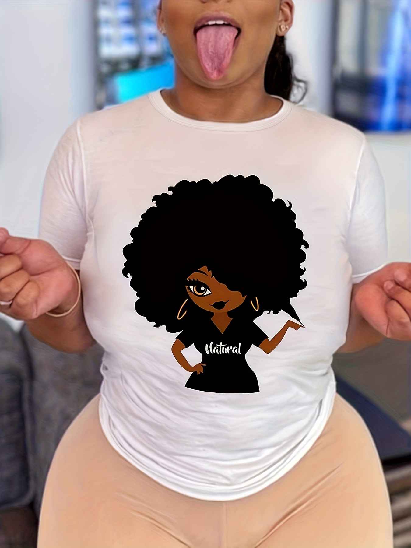 Figure Graphic Round Neck Casual T-shirt, Short Sleeve Loose T-shirt, Women's Clothing