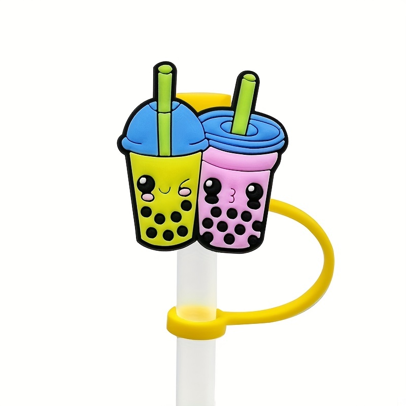 Silicone Straw Lids Cute Cartoon Design Straw Dust proof - Temu