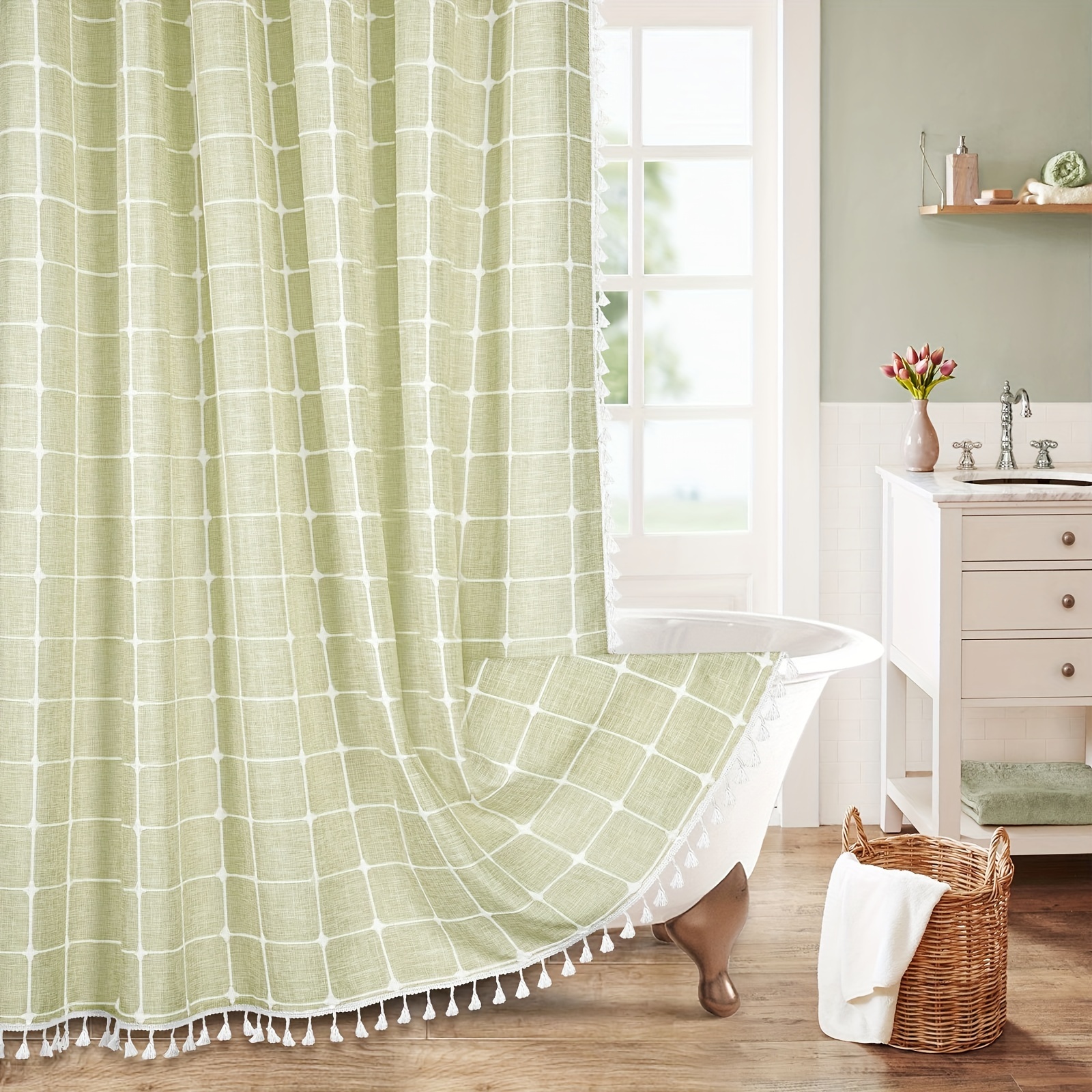 Boho Plaid Shower Curtain Modern Cotton Linen Fabric Cloth - Temu