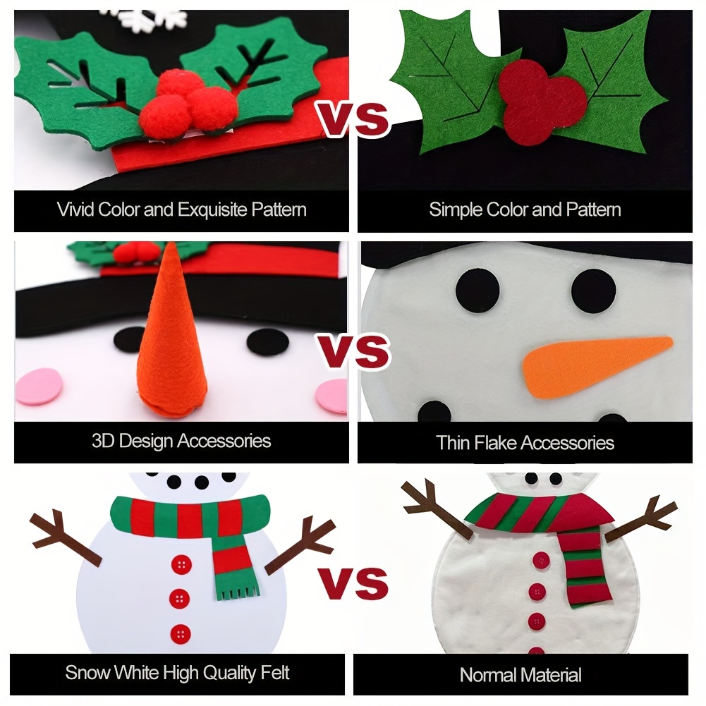 Felt Christmas Snowman Games Set with 16pcs Detachable Ornaments for  Christmas Door Wall Hanging Decorations 