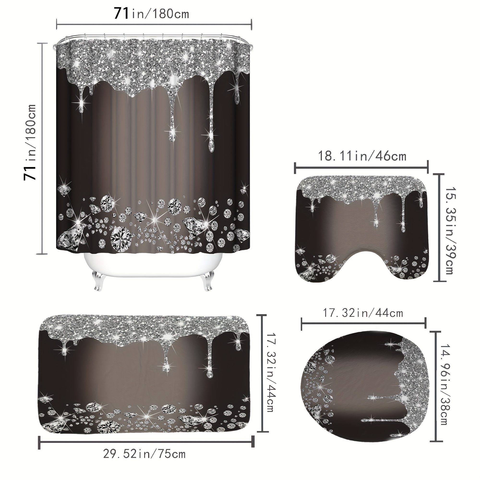 4 Pezzi Set Tende Doccia Motivo A Diamante Scintillante Set - Temu Italy