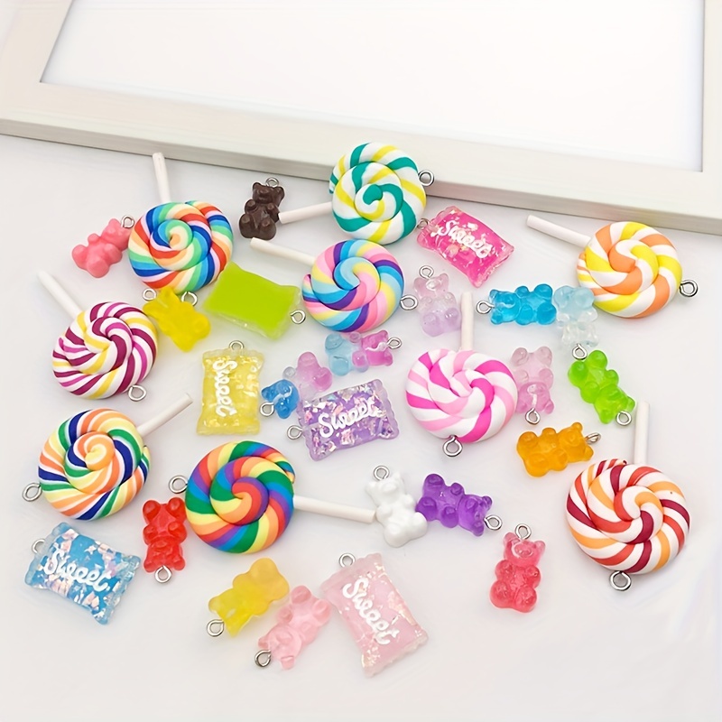  ZOCONE 79 PCS Colorful Candy Pendant Charm, Cute Resin Charms  for Jewelry Making with Gummy Bear Charms, Candy Charms, Lollipop Charms  for Girls, Resin Supplies for DIY Crafts Decoration