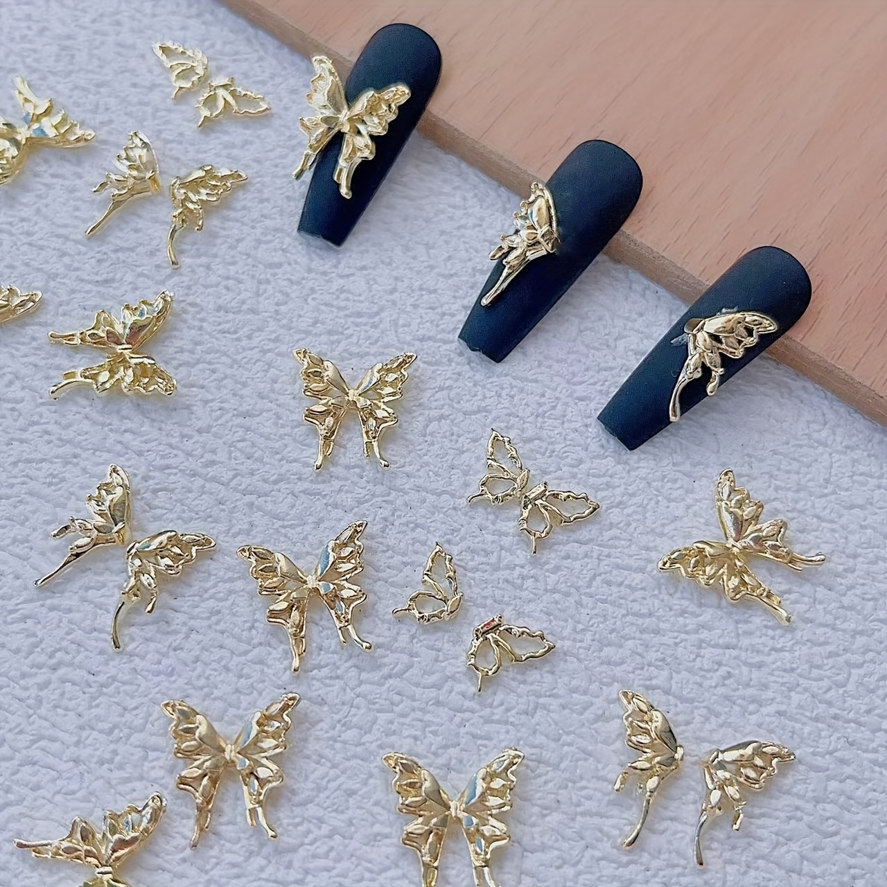 Golden Butterfly Nail Art Charms 3d Alloy Nail Art With - Temu