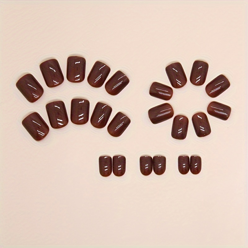 24pcs short square fake nails brown false nails gentle solid color nail tips set suitable for daily wear details 2