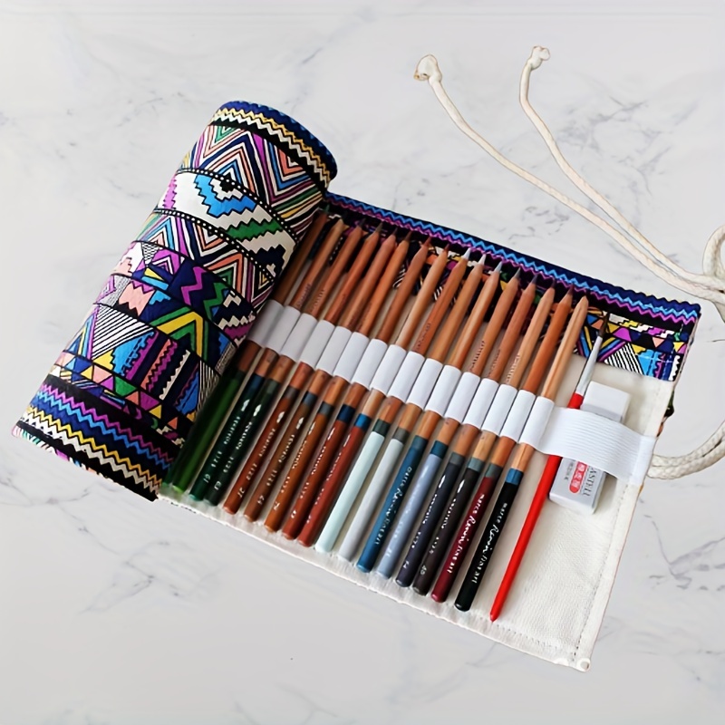 1PC 24 holes Retro Canvas Artists Pencil Case roll up brush pen pouch for  artist students Makeup office school bag