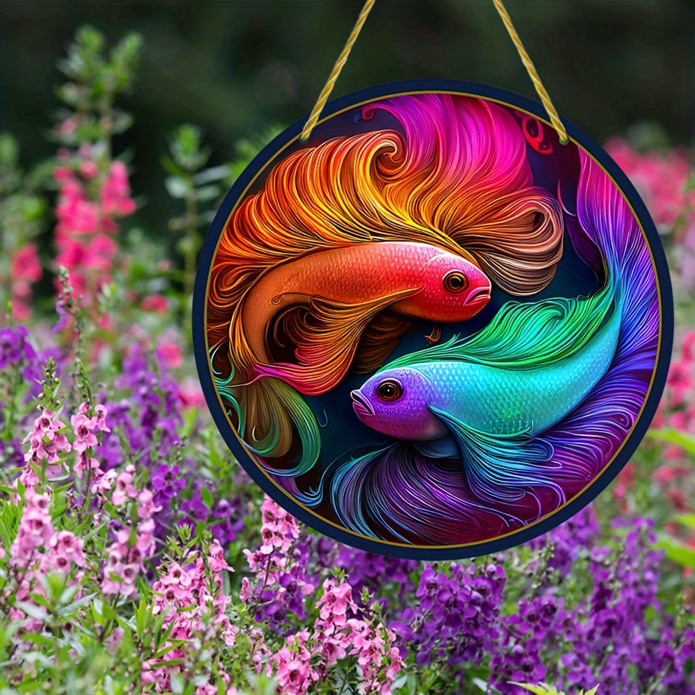Round Acrylic Sign Rainbow Fish Decorative Dyed Hanging - Temu