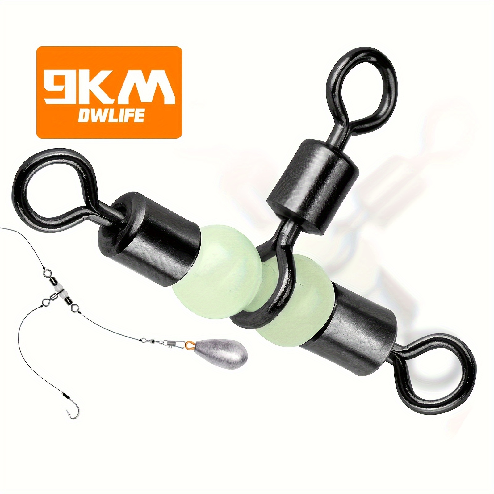 

9km 30pcs Heavy-duty Rolling T-shaped Swivel With Glow Bead, 3 Way Rigs Fishing Tackle Connector, Stainless Steel Swivels For Chasing Bottom Feeders