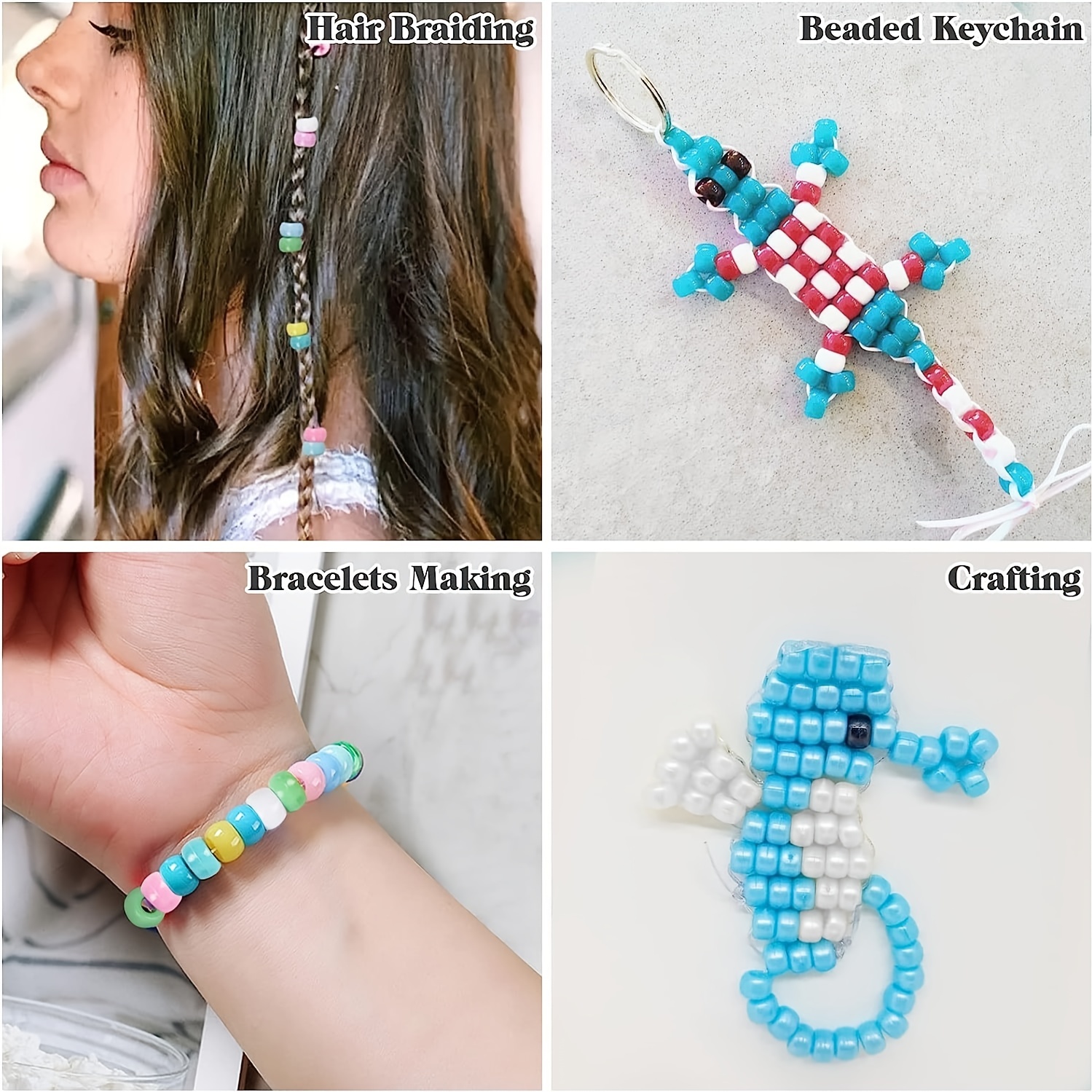  Pony Beads 1200 Multicolor Craft Beads Bulk Bracelets Beads  Rainbow Hair Braids Plastic Beads