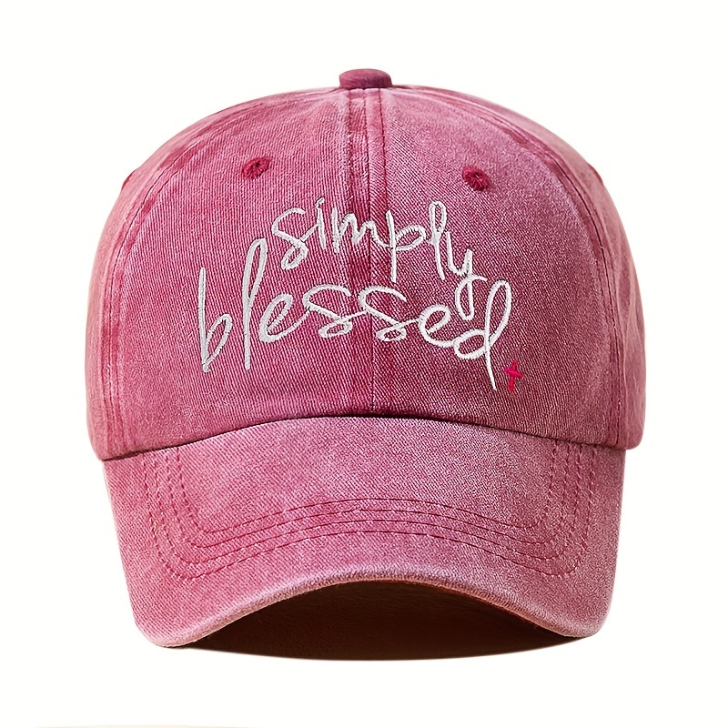 Simply Blessed Embroidery Baseball Washed Distressed Solid Color Dad Hats Adjustable Sun Hats for Women & Men,Temu