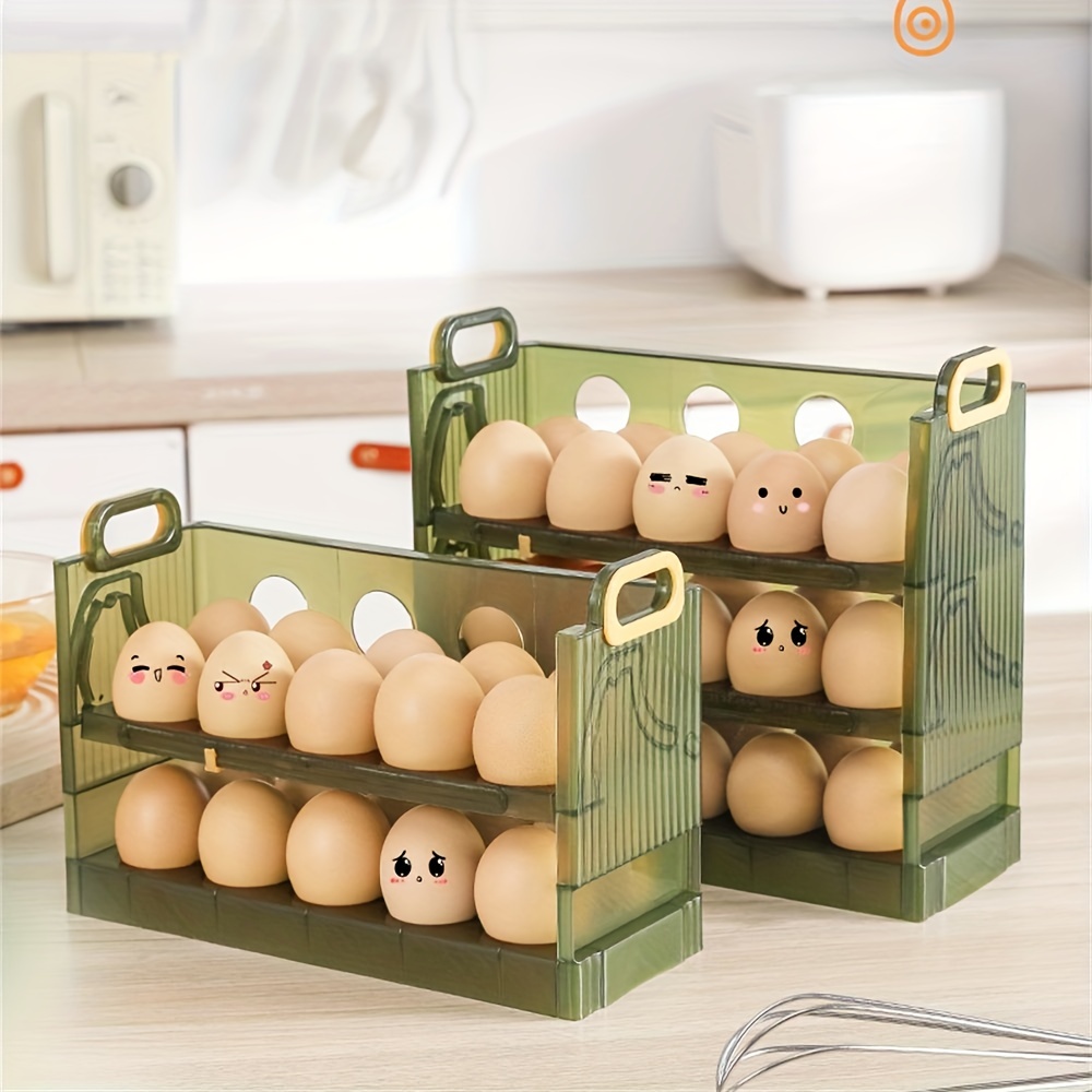  Soporte para huevos para refrigerador – Organizador de huevos  con ruedas automáticas de 3 capas – Bandeja apilada para huevos para nevera  – Capacidad para 21 huevos : Electrodomésticos