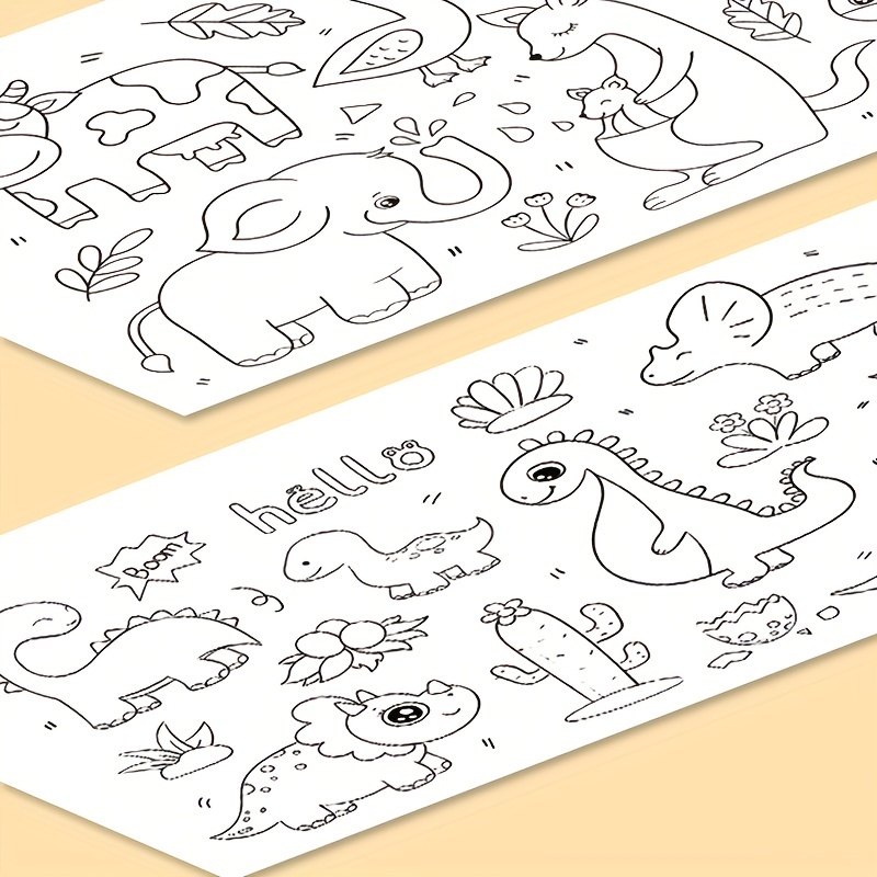 papier dessin pour Enfant, 38x300cm Dessin à Colorier, Coloriage Adhésif,  Papier Peint Graffiti Rouleau avec dinosaure/alphabet/animal pour Enfant