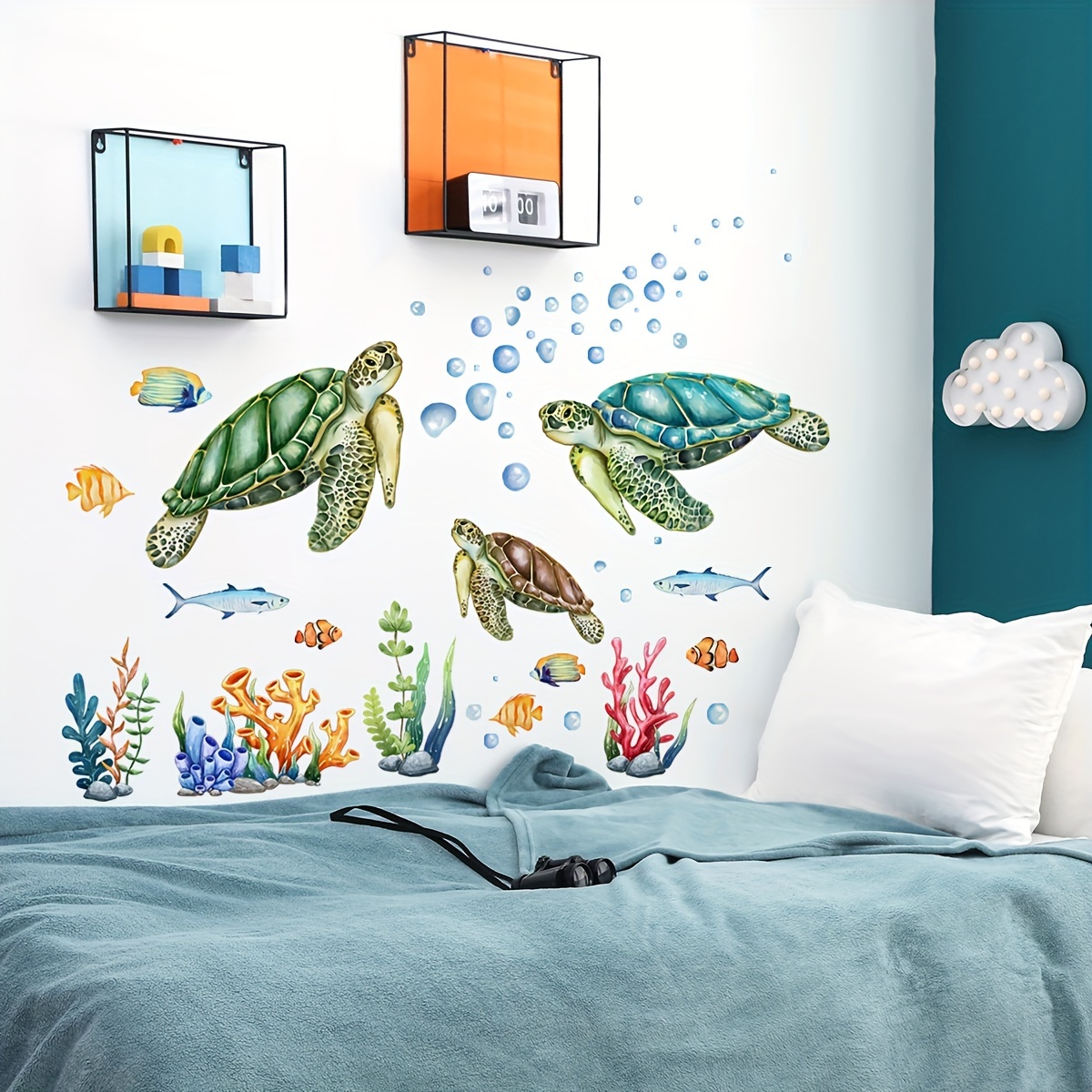 

Set Of 2 Creative Wall Sticker, Sea Turtle Coral Pattern Self-adhesive Wall Stickers, Bedroom Entryway Living Room Porch Home Decoration Wall Stickers, Removable Stickers, Wall Decor Decals