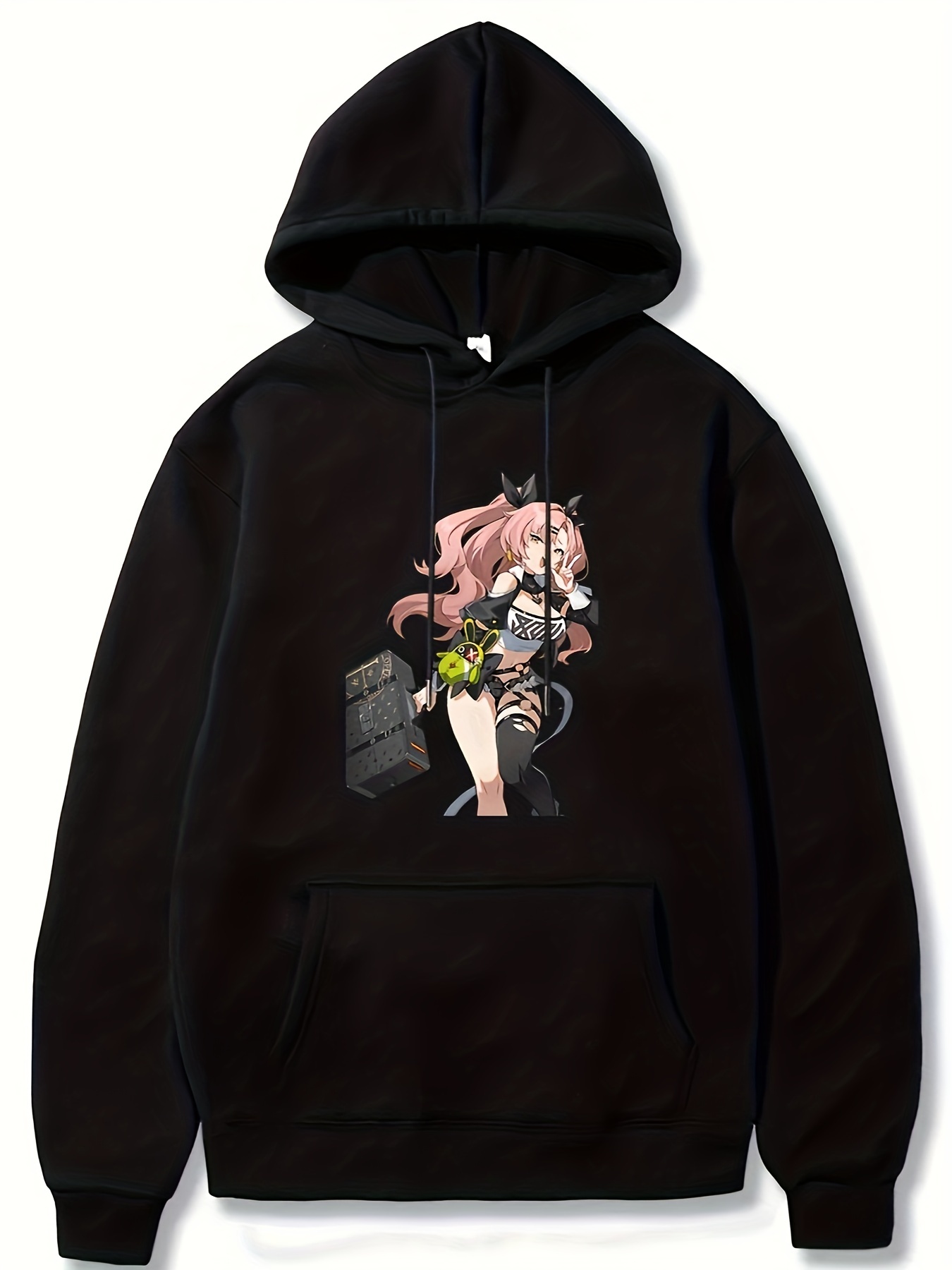 Sudadera Capucha Estampado Chica Anime Bolsillo Canguro - Temu