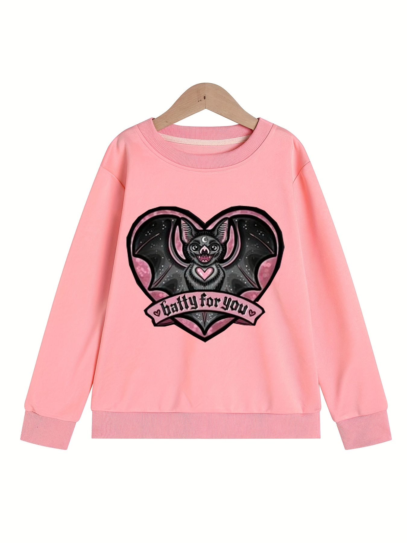 Girl Fancy Cartoon Bats Graphic Print Sweatshirt Comfy Crew Neck