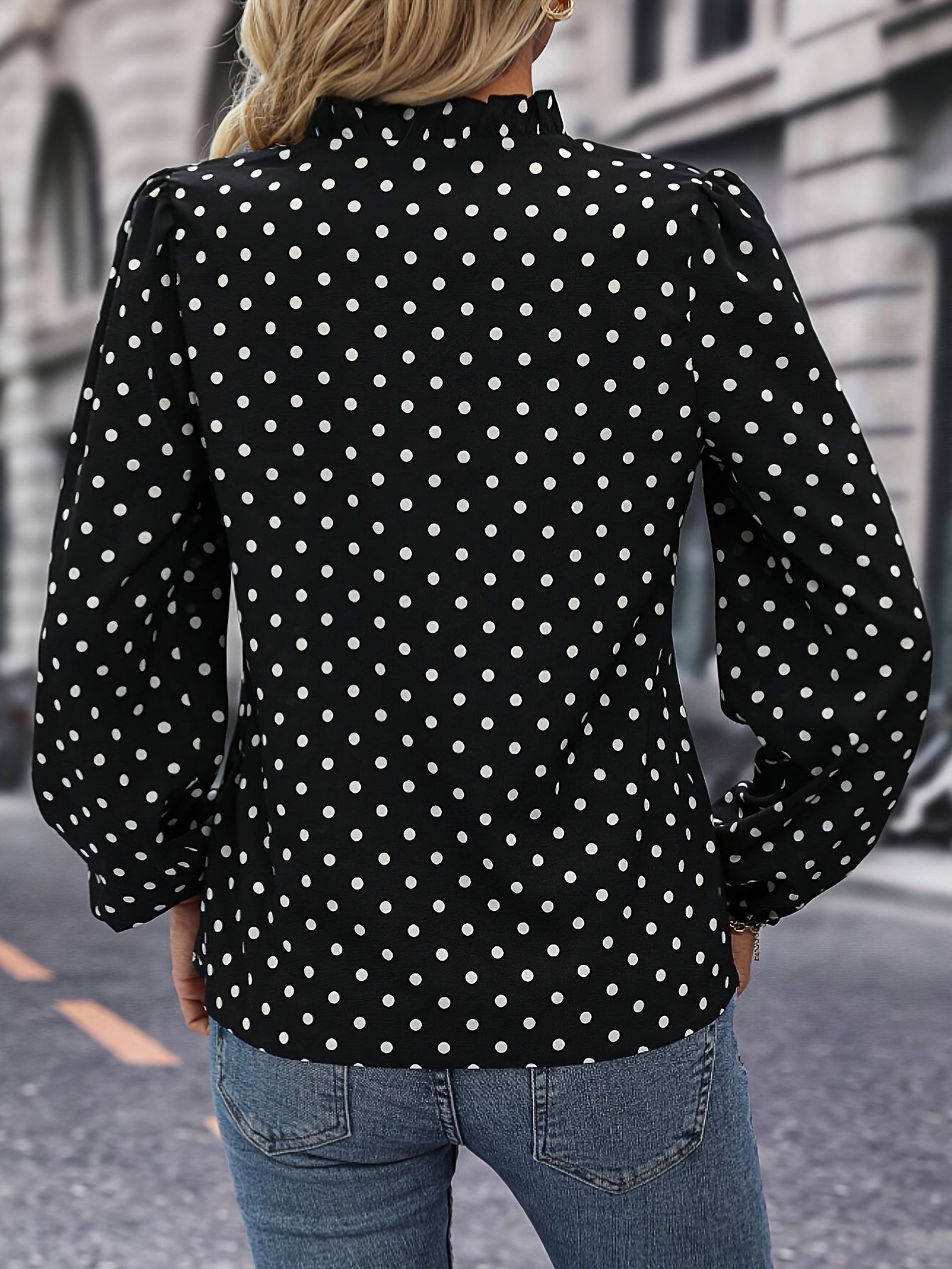 black blouse with white dots