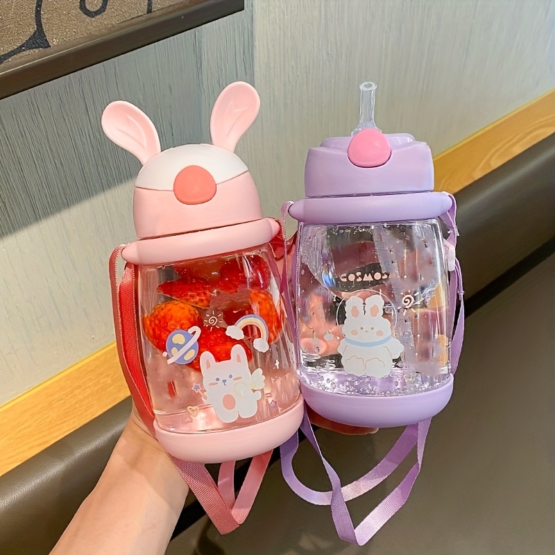 Cute Bunny Tumbler with Lid and Straw, Bunny Gifts for Women Girls, Pink Kawaii Rabbit Bunny Coffee Mug Cups Water Bottle, Stainless Steel Thermal