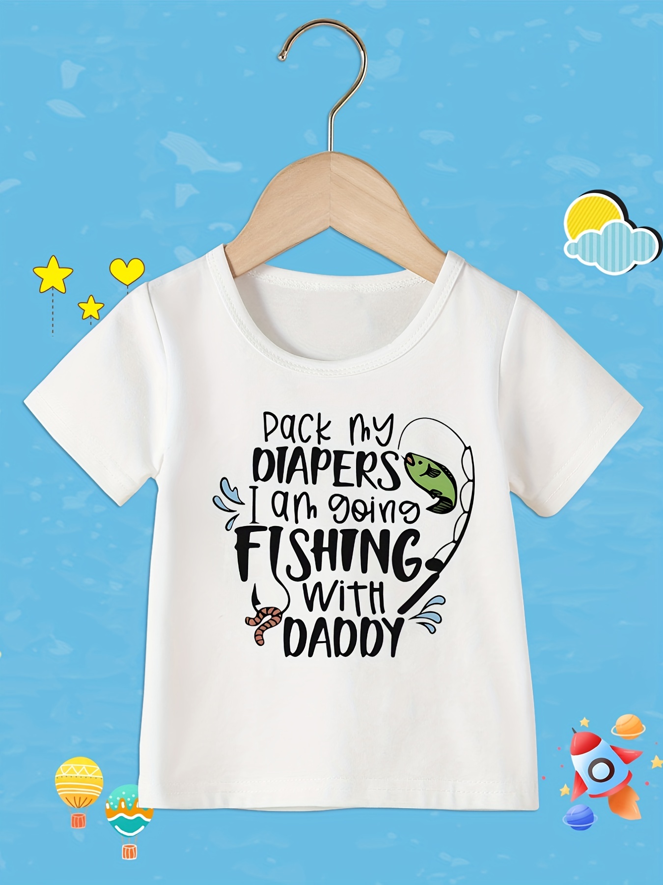 Letter ''pack Diapers 'm Going Fishing'' Graphic Toddler - Temu
