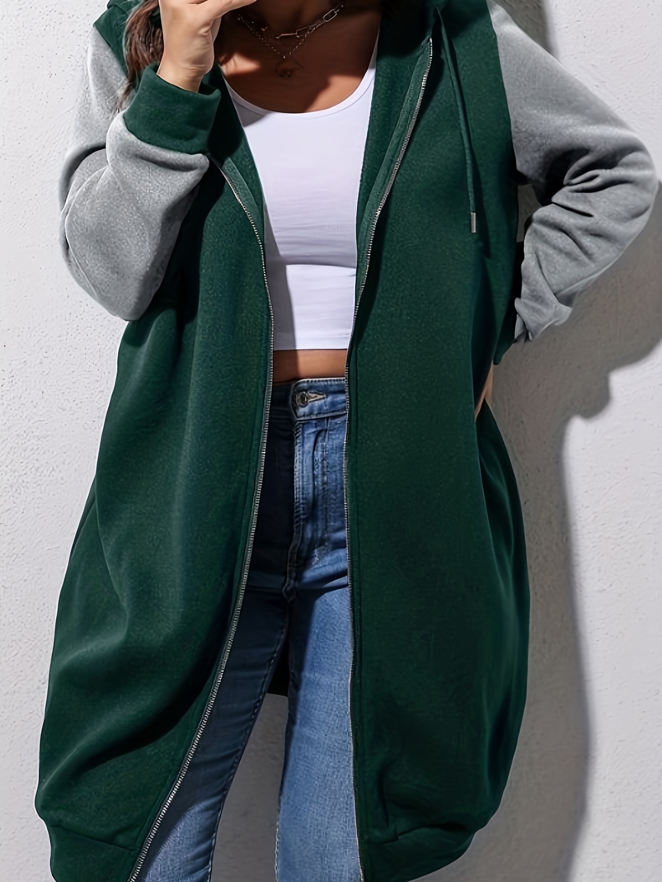 Color Block Zip Drawstring Hoodie Casual Long Sleeve Drop Temu