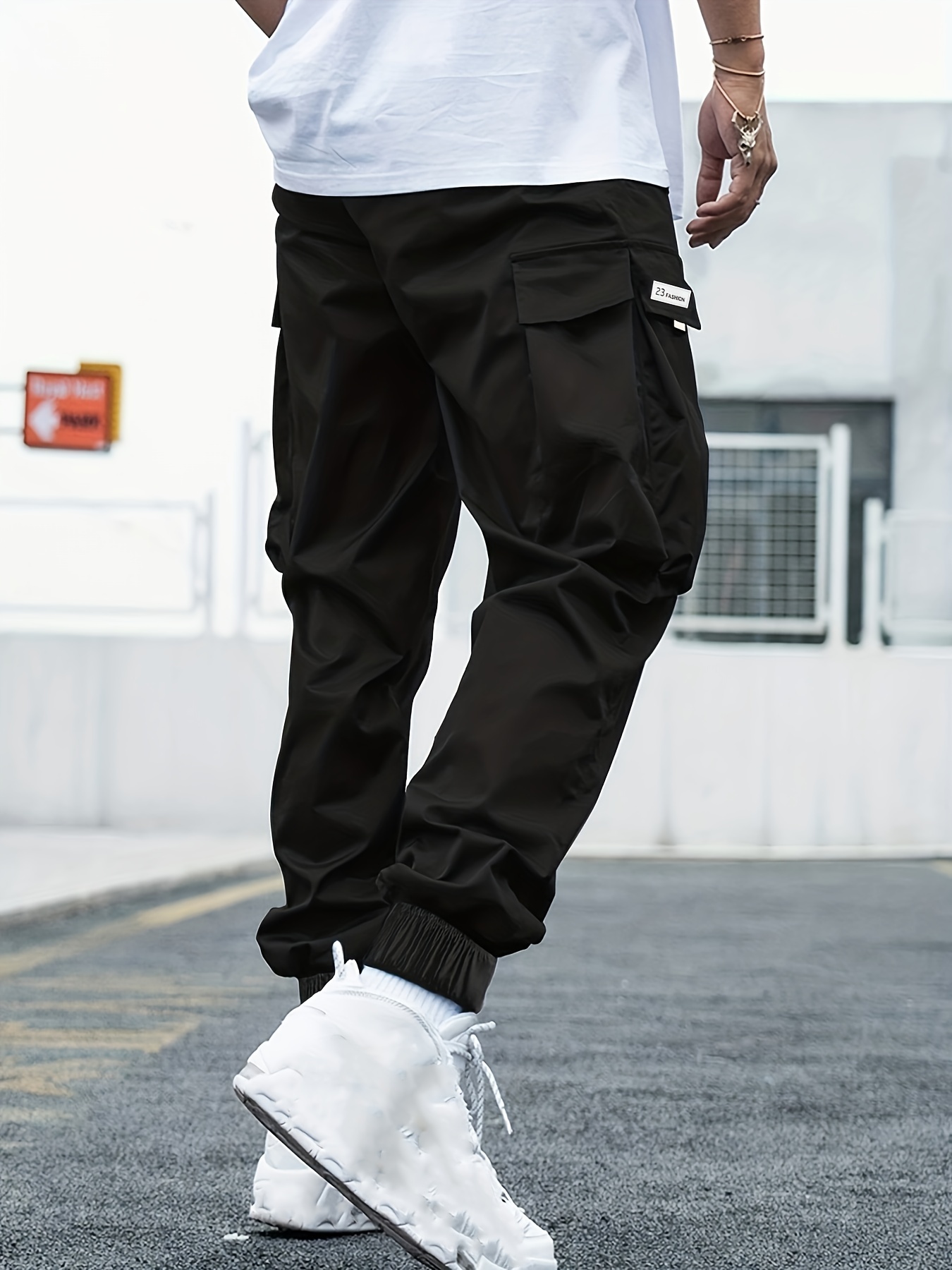 Men's Letter Graphic Drawstring Waist Cargo Pants Flap - Temu Canada