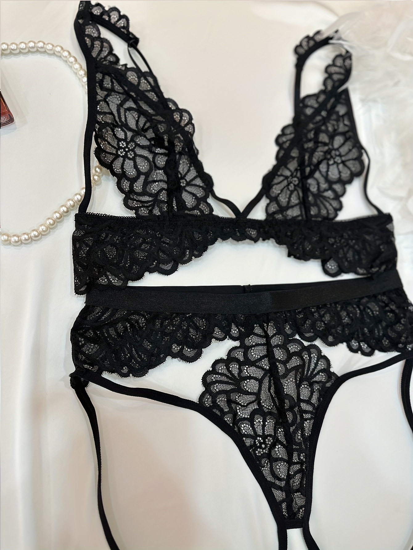 Sexy Floral Lace Lingerie Set Open Bust Bra Crotchless - Temu Germany