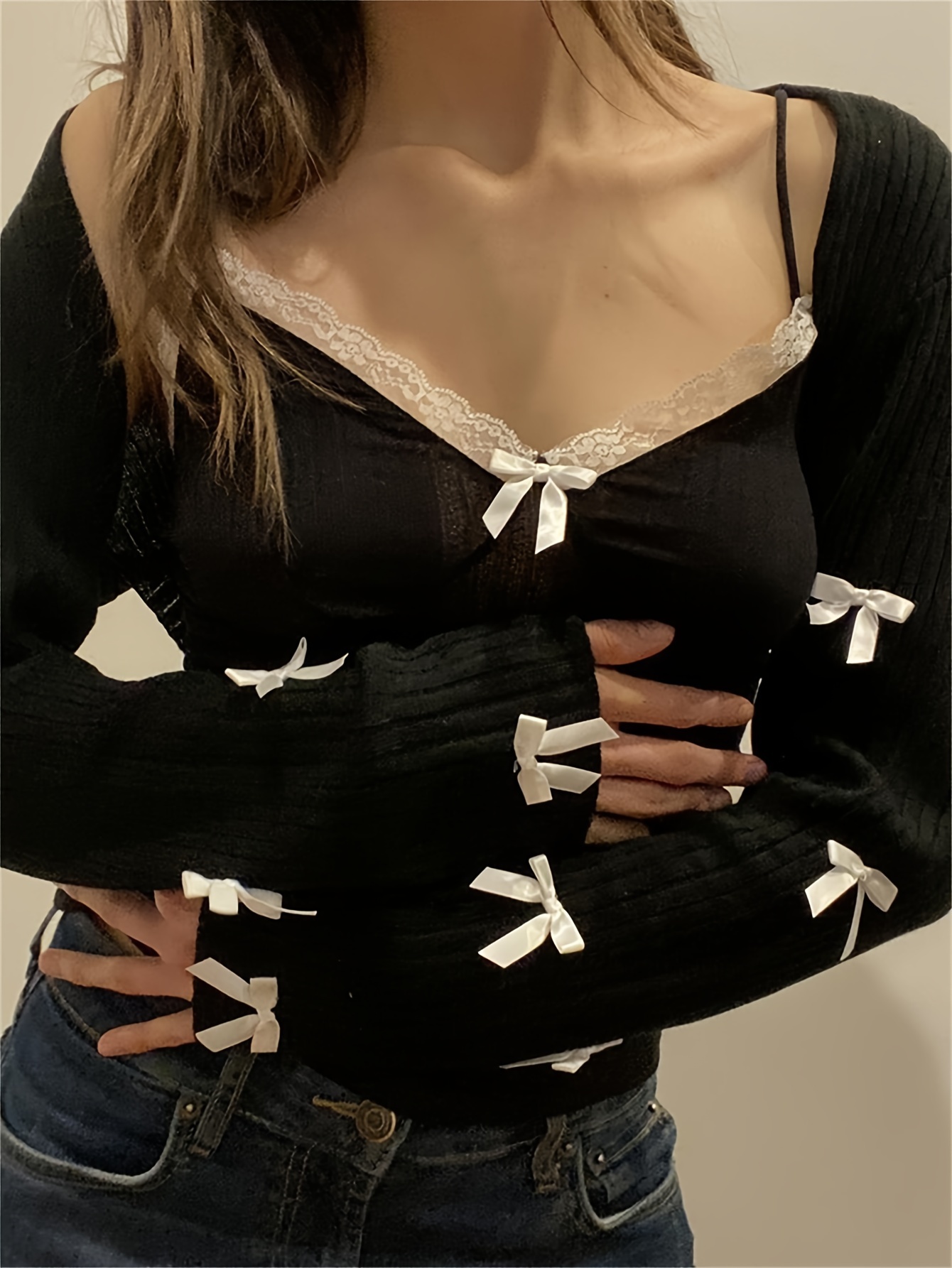 Girl's Cami Top Bowtie Lace Decor Comfy Soft Undershirts - Temu