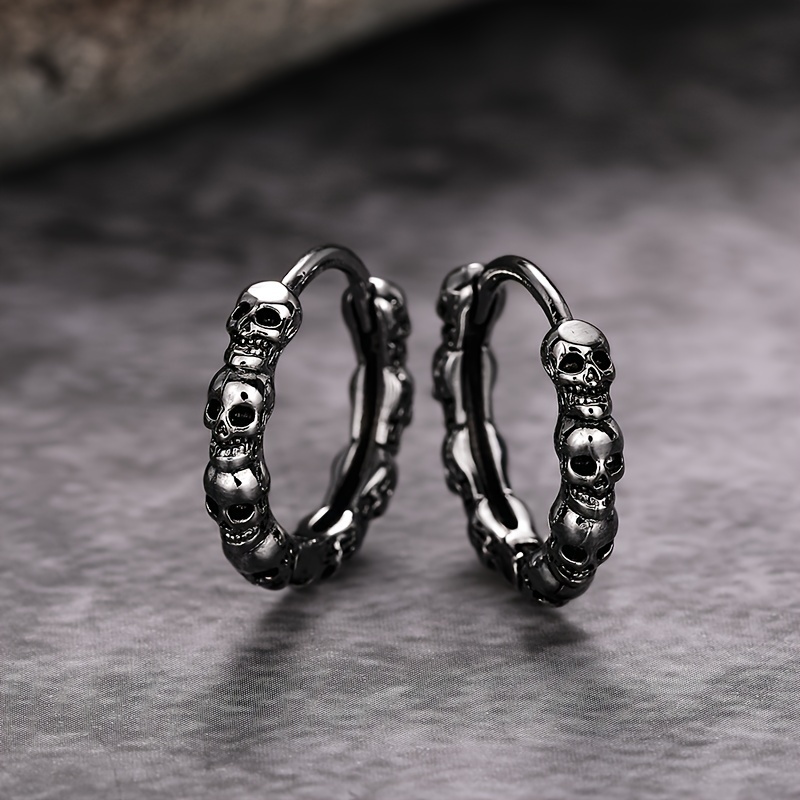 Image of Fashion Gothic Skull Hoop Earrings Women Men Halloween Rock Daily Punk Earrings