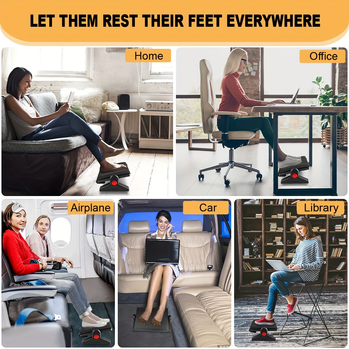 Adjustable Under-desk Footrest - For Home, Office, Train, Ergonomic Footrest  With Massage Texture And Rollers, Footstool With 6 Adjustable Height  Positions, Tiltable Footstool Adjustment - Temu