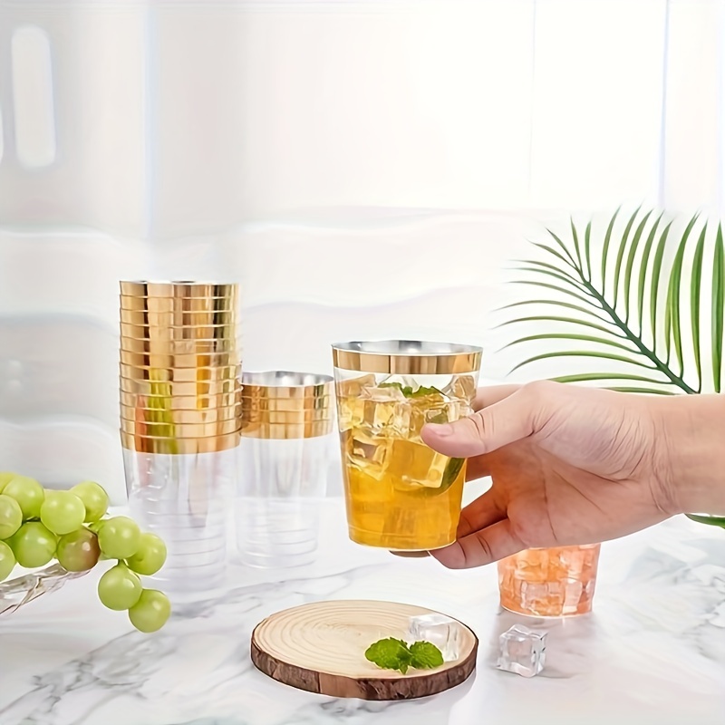 Golden Plastic Cups Elegant Gold Rimmed Clear Plastic - Temu