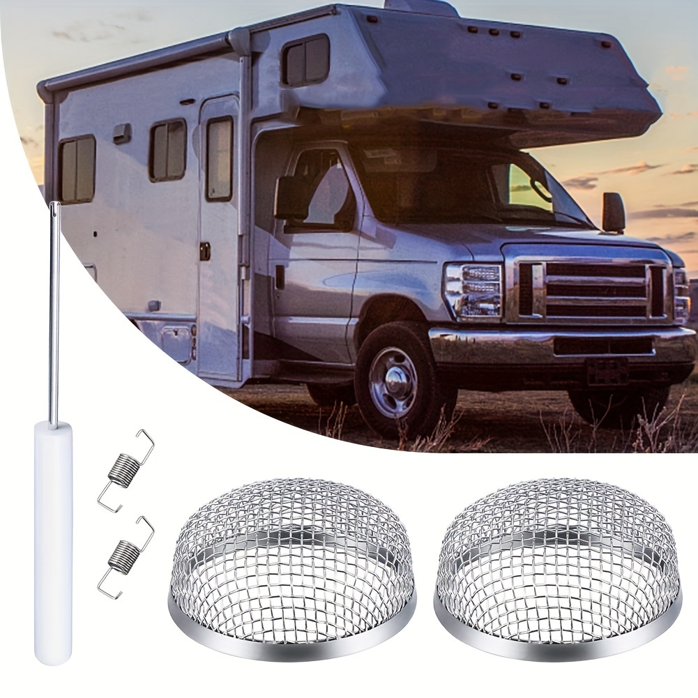 

2pcs Stainless Steel Rv Furnace Vent Screen With Installation Tool, 2.8" Round Insect-resistant Mesh Cover For Camper Vents, Outdoor Camping Trailer Accessories