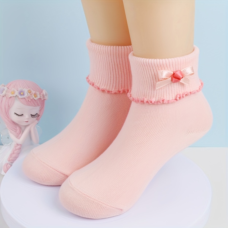 3 Pairs Girls Bowknot Lace Crew Socks