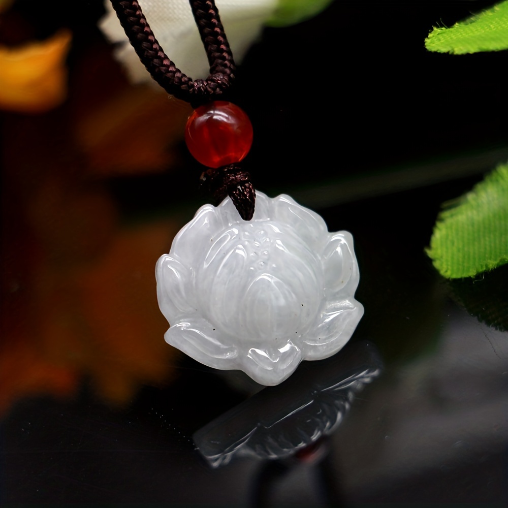 

1pc Natural Stone Lotus Design Pendant Rope Necklace, Birthday Gift For Men And Woman