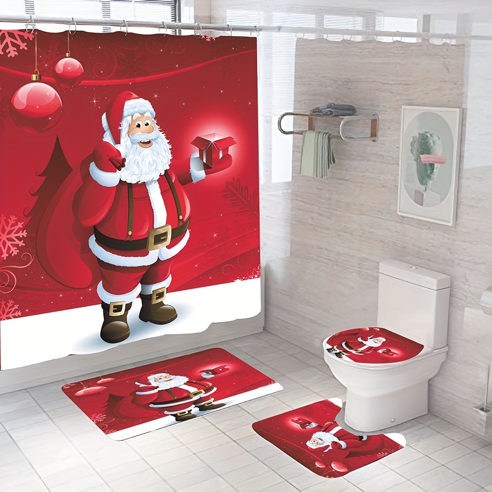 Santan Claus Waterproof Shower Bathroom Sets with Non-Slip Rugs 4