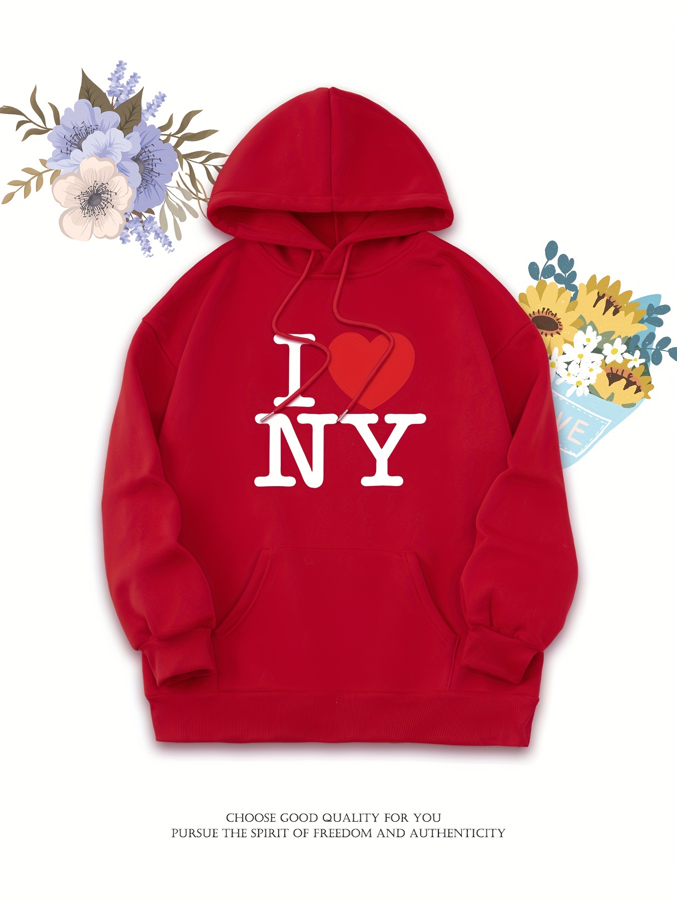 Sudadera Capucha Deportiva Cord n Estampado Letras I Love Ny