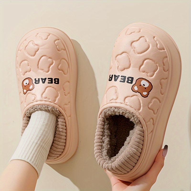 TEMU Cute Bear Slippers, Cozy & Warm Plush Lined On Shoes, Indoor & Slippers