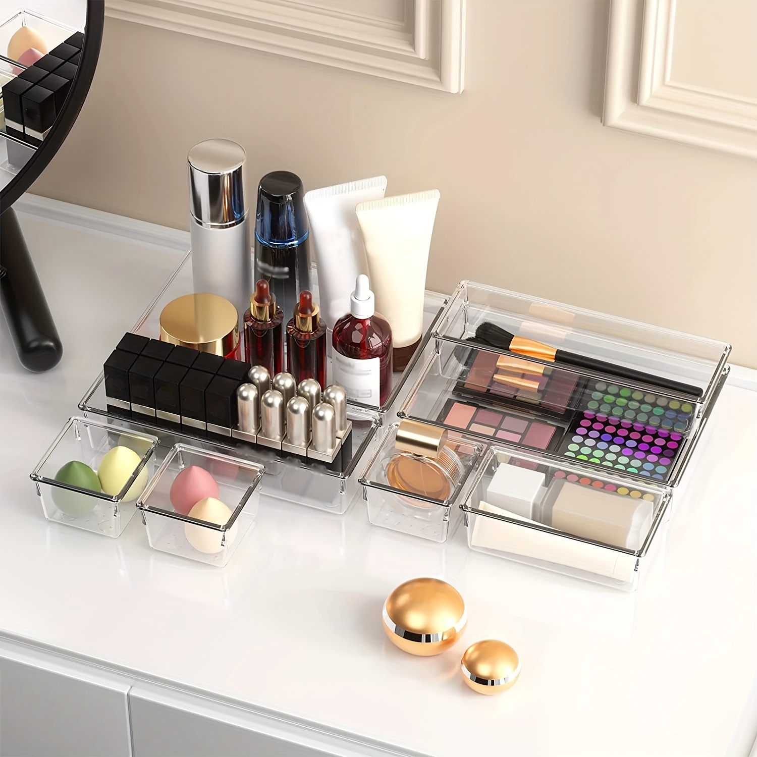 7/14 Pcs Drawer Organizers Set Clear Plastic Desk Dividers Bins Bedroom  Dresser Office Storage Box for Makeup Jewelries Gadgets