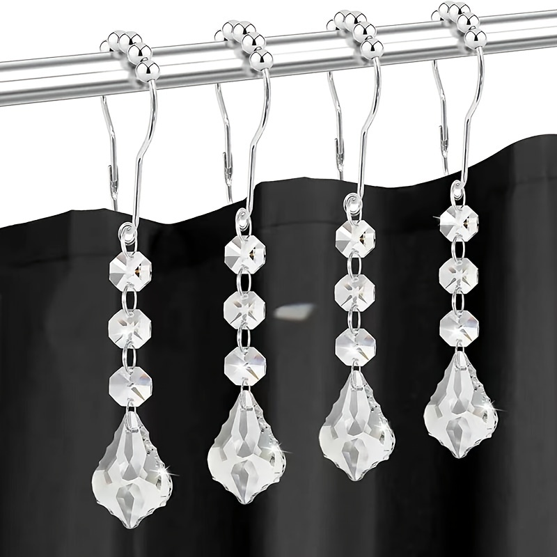 Crystal Pendant Shower Curtain Hooks Curtain Hook Rolling - Temu